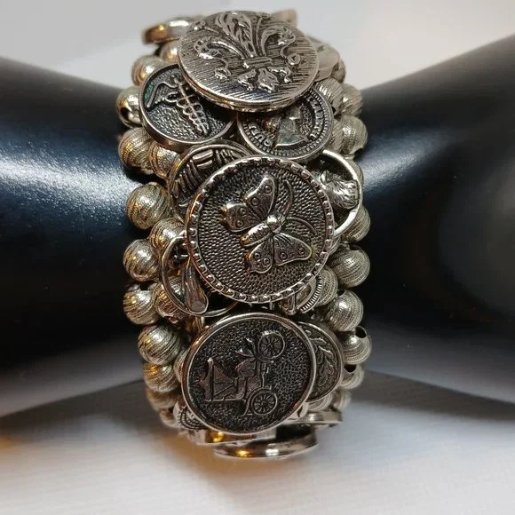 Vintage Retro Reproduction Aestetic Revival Elastic Band Button Bracelet #2W - Picture 10 of 14